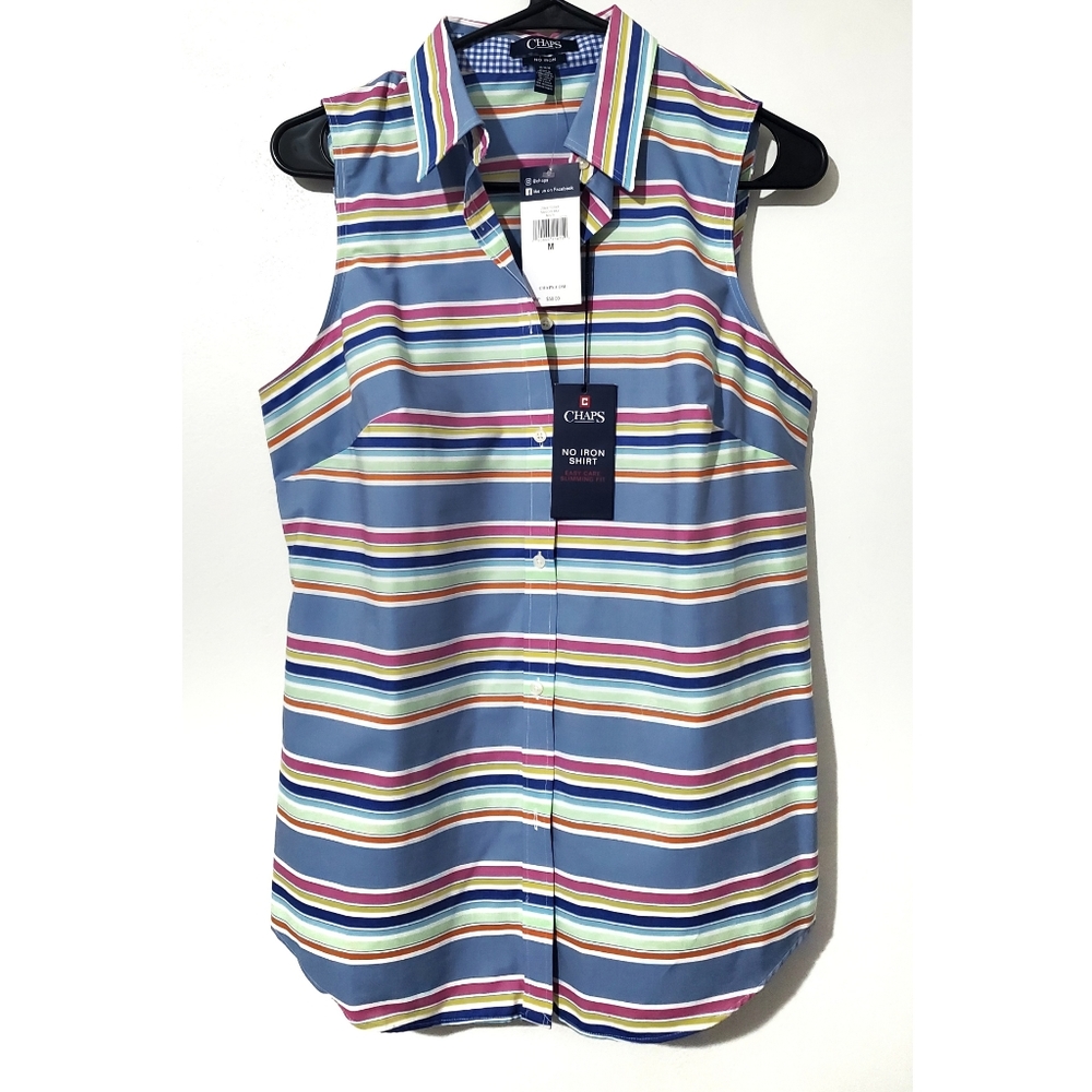 NWT CHAPS Womens Medium Multicolor Striped Sleeveless Shirt